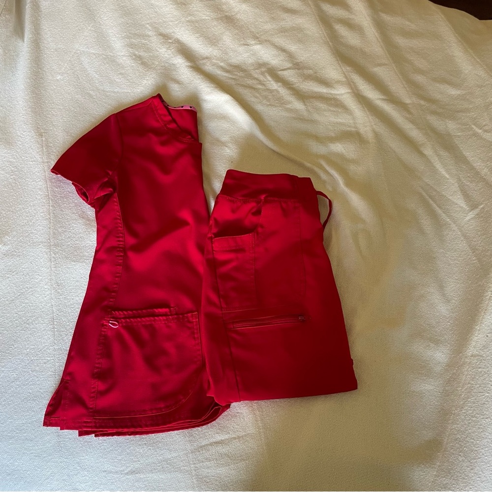 Heartsoul red jogger style scrub set